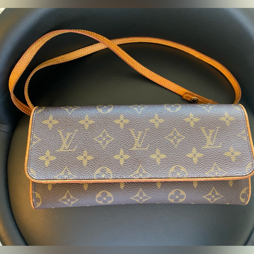 Authentic Louis Vuitton Brown Monogram Twin Pochette- PM Crossbody Bag